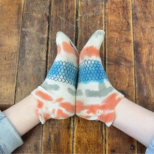 Casual Tie-Dye Ankle Socks - Orange, Blue & Gray